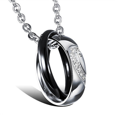 fashion Exquisite couple Pendant necklace zircon bicyclic heart shaped Two half of the heart for Men women love necklaces
