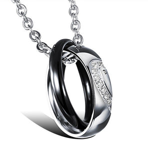fashion Exquisite couple Pendant necklace zircon bicyclic heart shaped Two half of the heart for Men women love necklaces