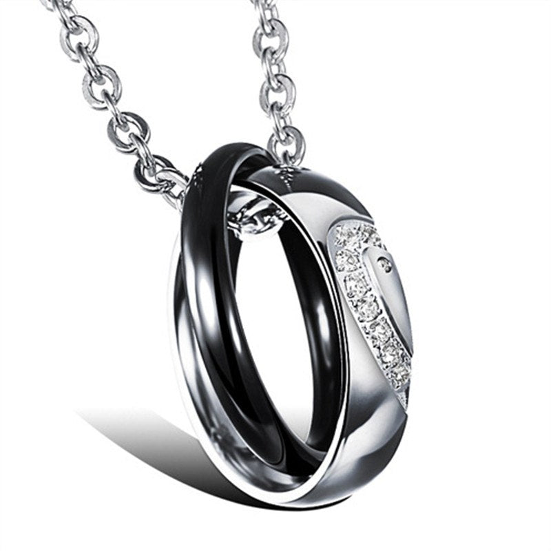 fashion Exquisite couple Pendant necklace zircon bicyclic heart shaped Two half of the heart for Men women love necklaces