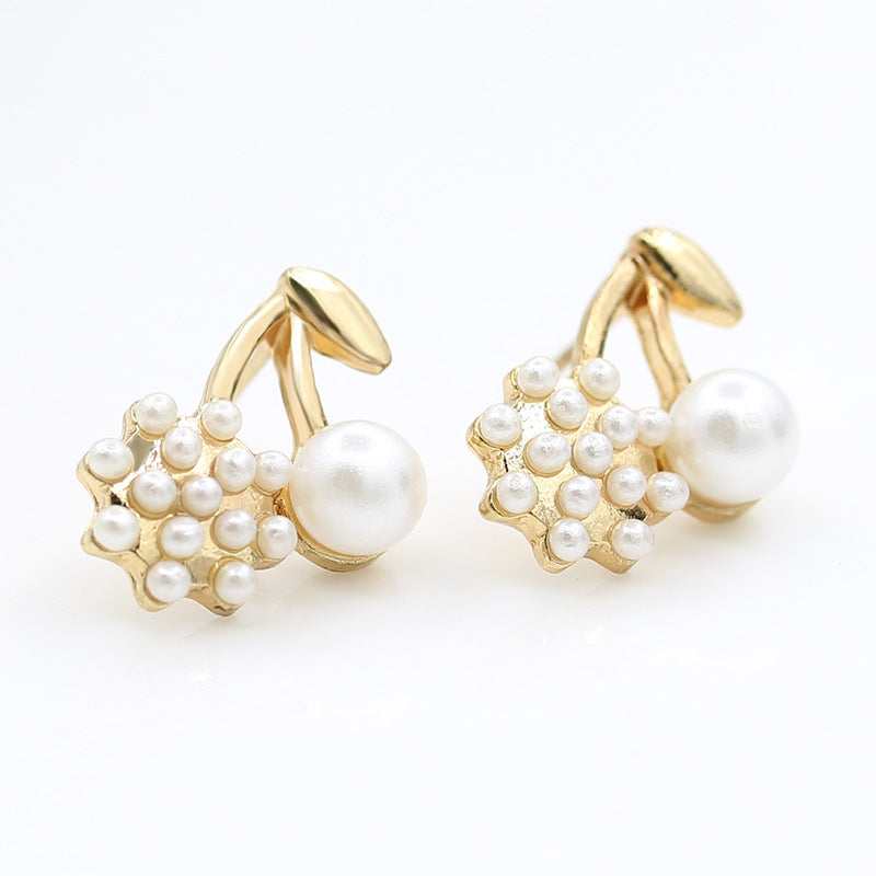 fashion earrings exquisite pearl patchwork round ball gentlewomen cherry style stud earring