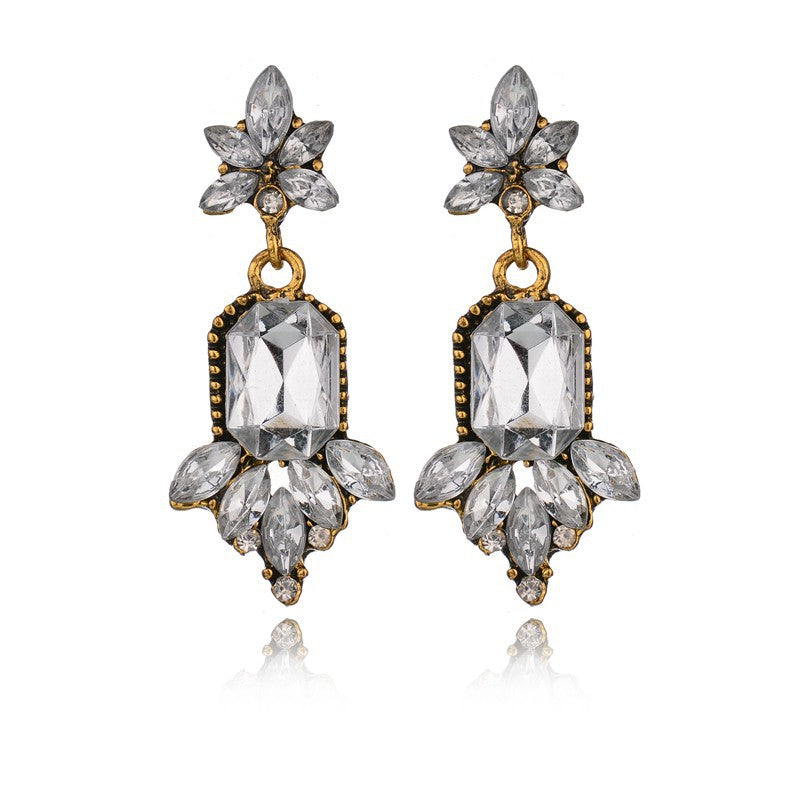 fashion hyperbole Luxurious Crystal water drop pattern big crystal Stud Earring Women