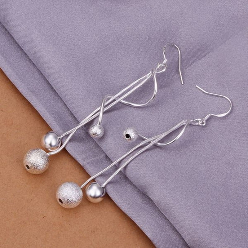fashion jewelry Earring For Women, Silver Plated Earrings Two lines of sand light bead /IUTKWFQC YQTPEVGR