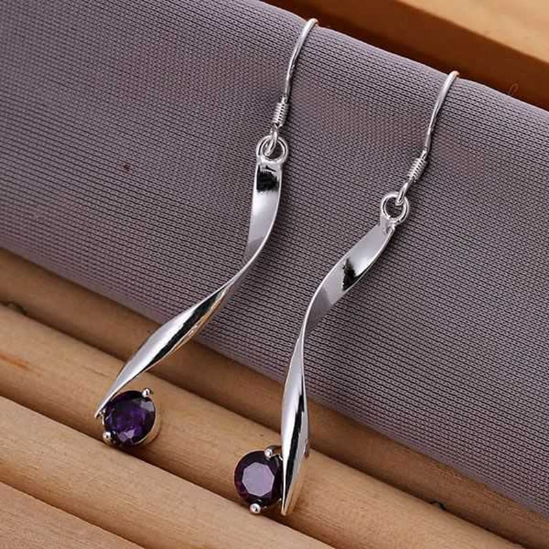 fashion jewelry For Women, 925 jewelry silver plated Earring Twisted Purple Stone Earrings E186 /MVQNNUKH HFGZSMFG