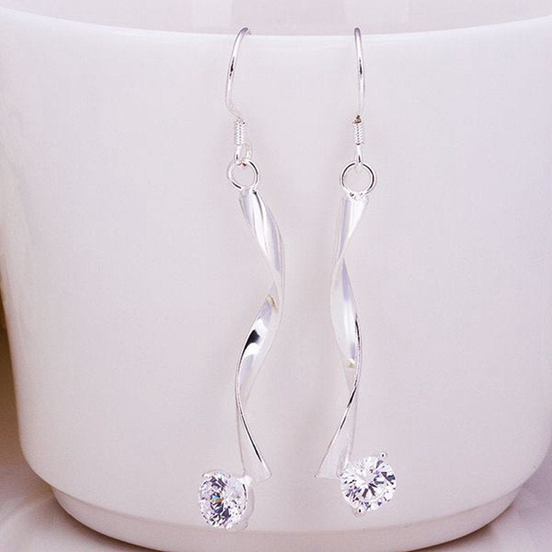 fashion jewelry For Women, 925 jewelry silver plated Earring Twisted White Stone Earrings E185 /BBTXCNHNE185