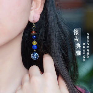 fashion new vintage earrings handmade red yellow stone dangle earrings ,New Ethnic jewelry humble ceramic earrings