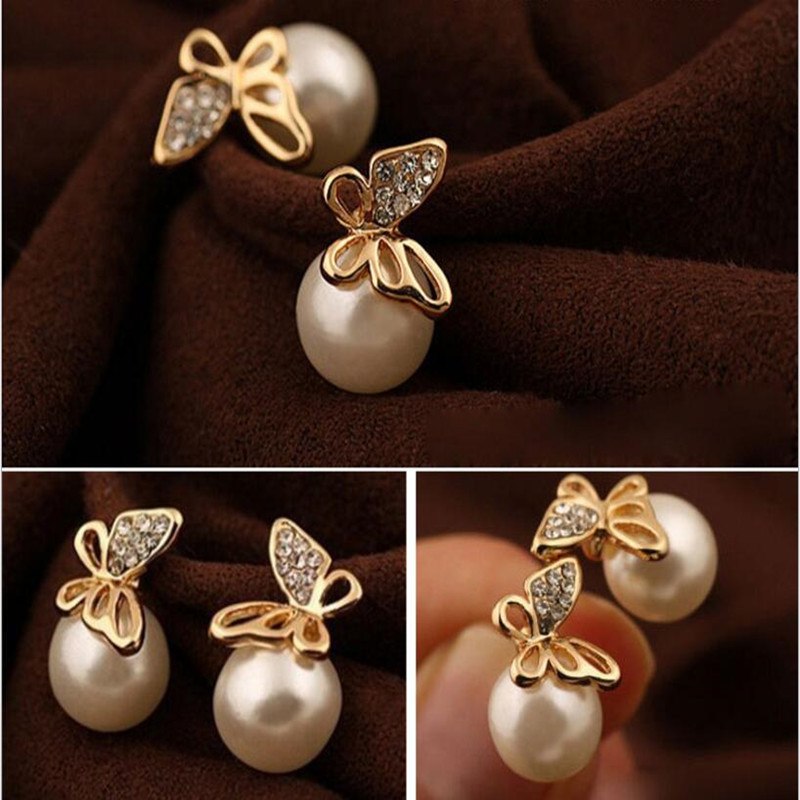 fashion pearl earrings for female pearl earrings elegant exquisite gilded gold butterflies ear
