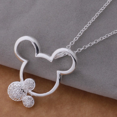 fashion silver Mouse pendant necklace with crystal cute birthd gift for girls classic jewelry factory price