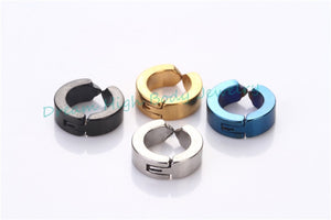 faves simple Fake Ear Pierce Stainless Steel Hoop Huggie Punk Stud Earring Black 4mm Wide Clip On Ear Stuck Punk Boys Men Women