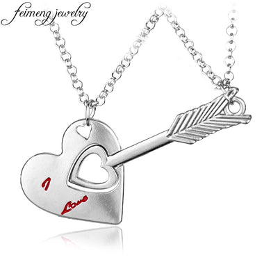 Fashion Korean Couple Necklace Love Heart Arrow Pendant Necklace Trendy Paired Suspension Pendant For Lovers