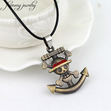 Japanese Anime One Piece Necklace Pirate Luf Anchor Skull Logo Pendant Necklace Fashion Cospl Accessories