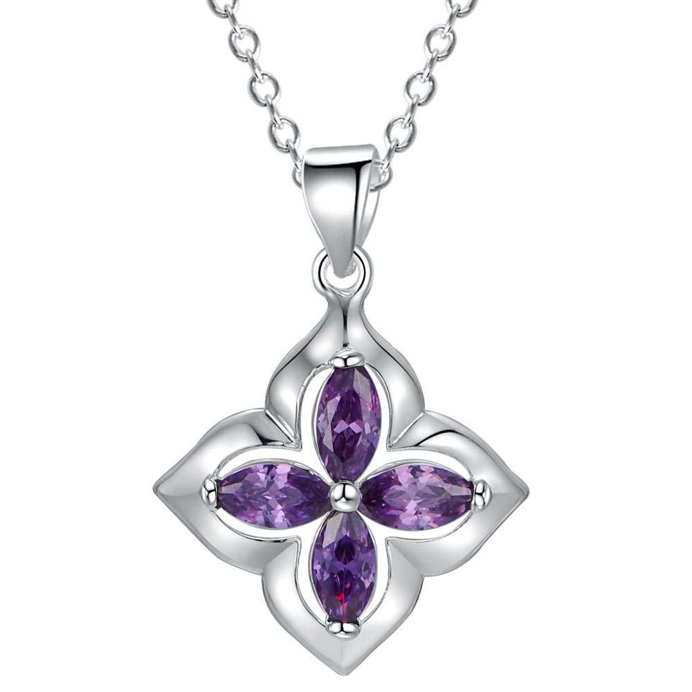 flower Necklace Women Jewelry silver Plated/Platinum Christmas Jewelry purple zirconia Necklace Pendant AN1913