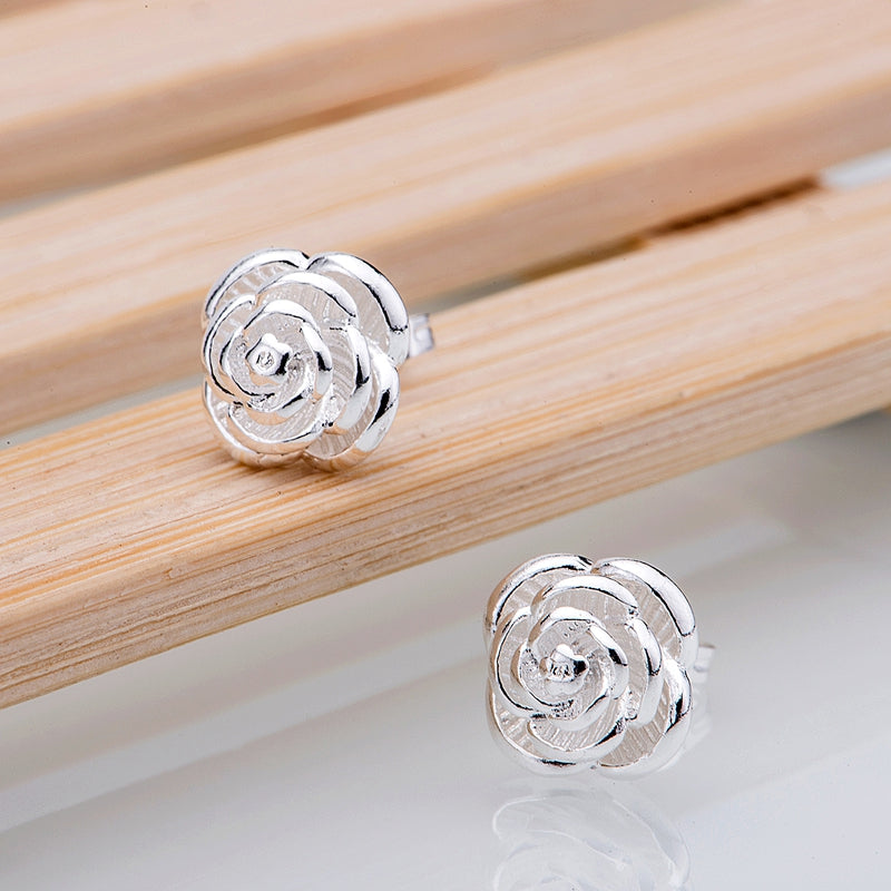 flower classic stacked silver plated earrings 925 jewelry for women silver earrings LQ-E023 XJANTDBK