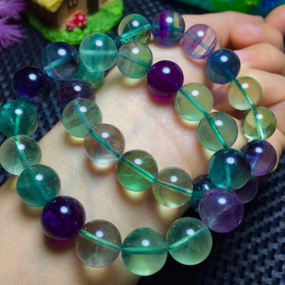 fluorite round 8-14mm multicolor bracelet 7.5inch wholesale beads nature woman 2017