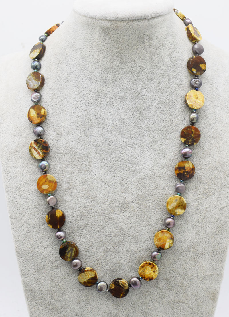 pearl agate coin necklace 22inch wholesale beads nature woman 2018