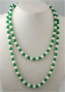 pearl and green jade round 8mm necklace 45inch wholesale nature beads gemstone