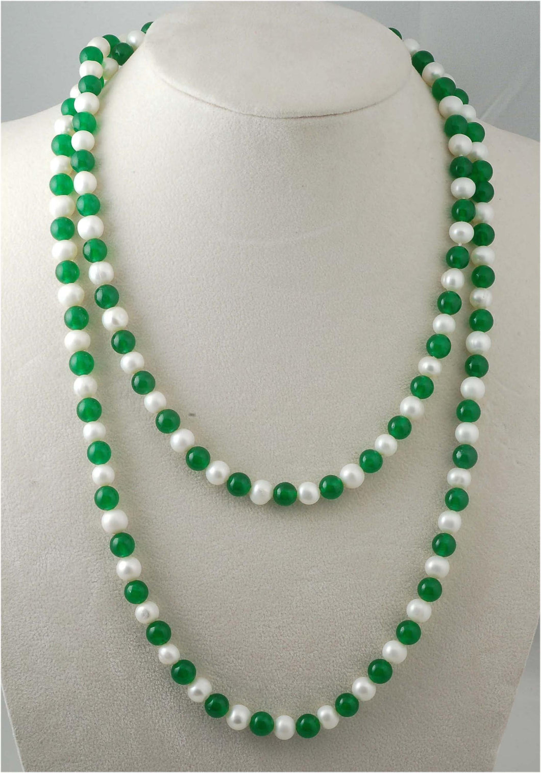 pearl and green jade round 8mm necklace 45inch wholesale nature beads gemstone