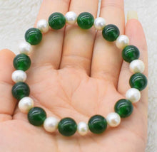 Carica l'immagine nel visualizzatore di Gallery, pearl /green jade near round 10mm bracelet 7.5inch wholesale beads nature