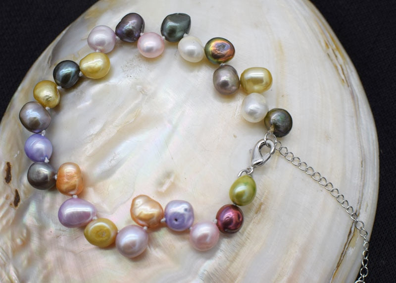 pearl multicolor baroque 7-9mm bracelet 7.5inch wholesale beads nature handcraft
