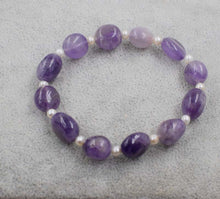 Carica l'immagine nel visualizzatore di Gallery, pearl white and amethyst baroque 7-12mm bracelet 8inch wholesale beads nature