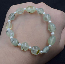 Load image into Gallery viewer, pearl white and prehnite baroque 7-12mm bracelet 8inch wholesale beads nature