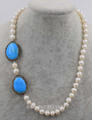 collana piatta turchese perla bianca tonda e verde howlite perline all'ingrosso da 18 pollici natura donna 2017 