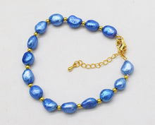 Carica l'immagine nel visualizzatore di Gallery, frrshwater pearl blue baroque 7-9mm bracelet 7.5inch wholesale beads nature freeshipping gift
