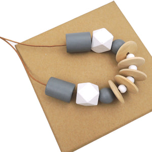 geometric necklace minimalist wood statement modern everyd simple gery pink leather cord brand grey white slice NW1578