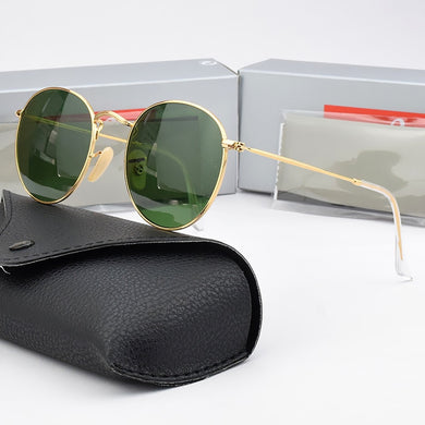 glass Sunglasses Men 2023 Metal Classic Retro  Brand Designer Driving Vintage Round sun glasses for women R3447
