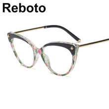 Load image into Gallery viewer, glasses transparent women&#39;s frame eyeglasses Vintage Cat&#39;s eye clear fake glasses frame women Retro Flower Eyewear Frame Female