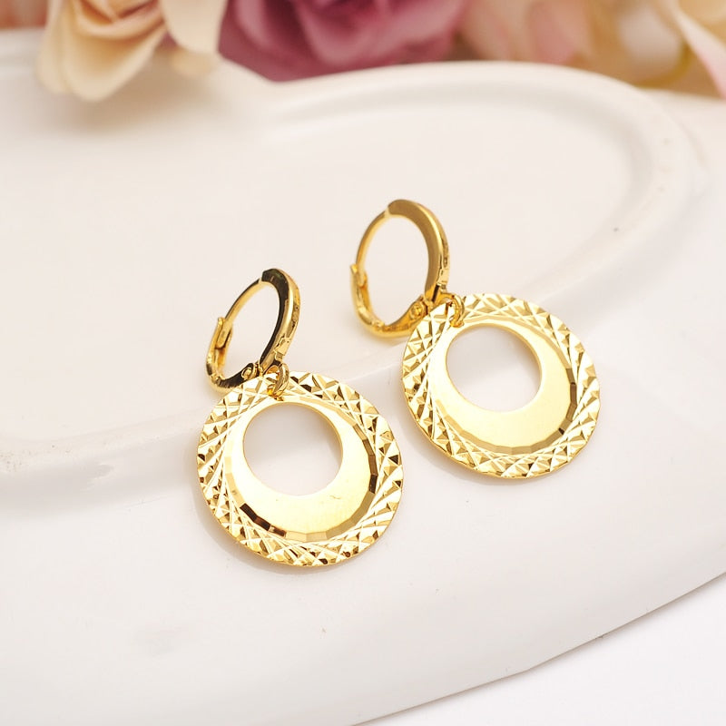 gold hoop round pendant wedding drop earring Ethiopian/Nigeria/Kenya /Ghana Gold color Dubai african Arab Jewelry Mom kid Gifts