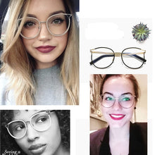 Load image into Gallery viewer, golden women&#39;s eyeglasses frame Retro Round metal frame computer clear glasses women Cat eye transparent eyeglass frame