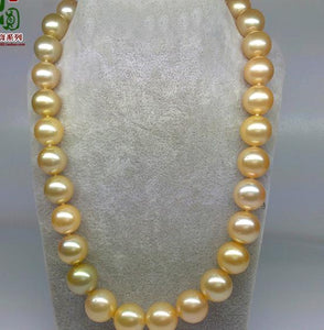 gorgeous 10-13mm south sea round gold pearl necklace 18inch 14k