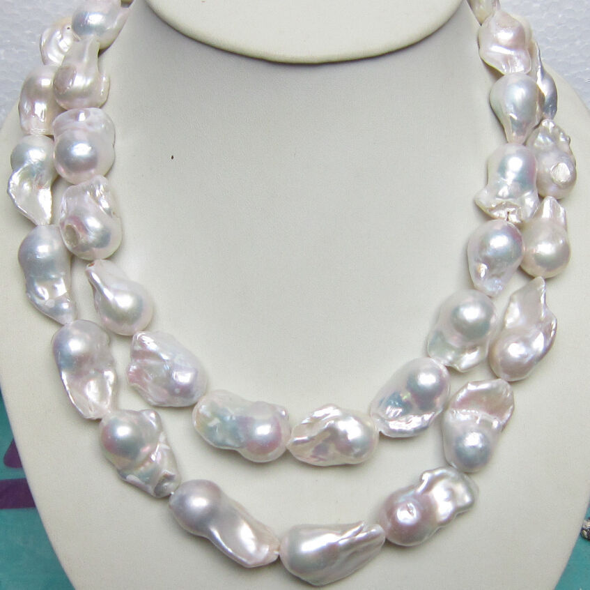 gorgeous 20-25mm south sea baroque white pearl necklace38inch14k