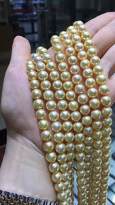 gorgeous 8-8.5mm Japanese Akoya gold pearl necklace 36inch 14k