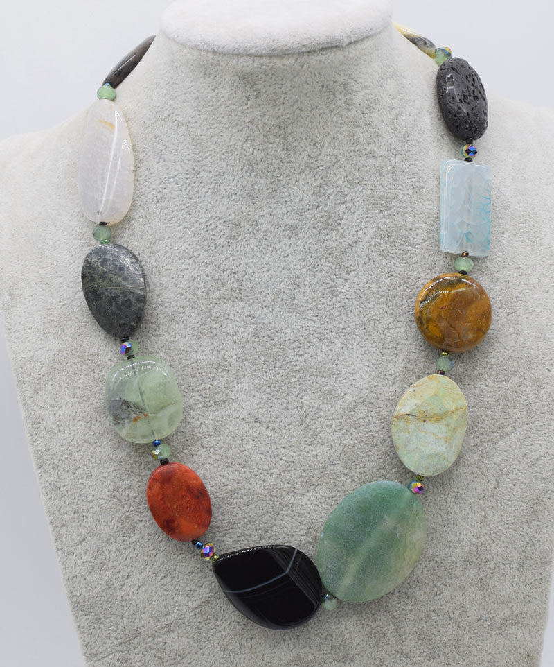 green agate jade mix-color flat shape necklace 19inch wholesale beads nature