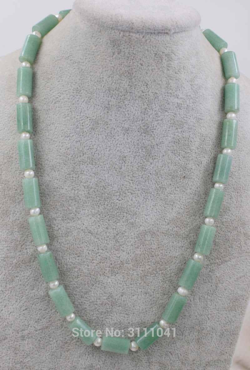 green jade pillar 10*14mm pearl white round necklace 19inch wholesale beads nature woman 2017