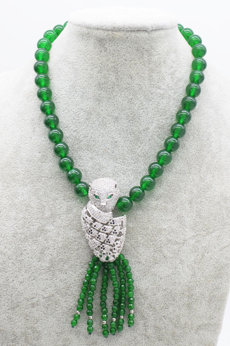 green jade round 10mm and faceted round 4mm &leopard clasp 19inch necklace bracelet wholesale beads nature