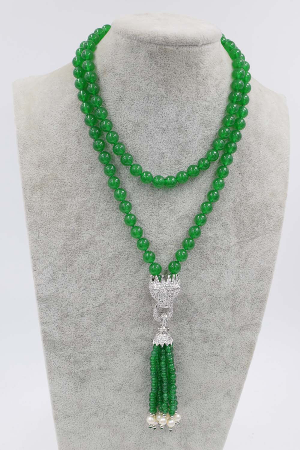 green jade round 8mm leopard clasp necklace 35inch wholesale beads nature woman 2017
