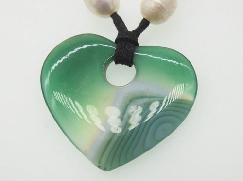 vene verdi cuore agata pendente da 18 pollici 40 * 45mm collana di perle bianche perline all'ingrosso natura 