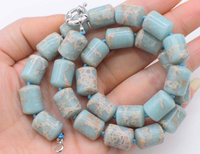 green veins jade pillar 10*15mm necklace 17inch wholesale beads nature woman 2018