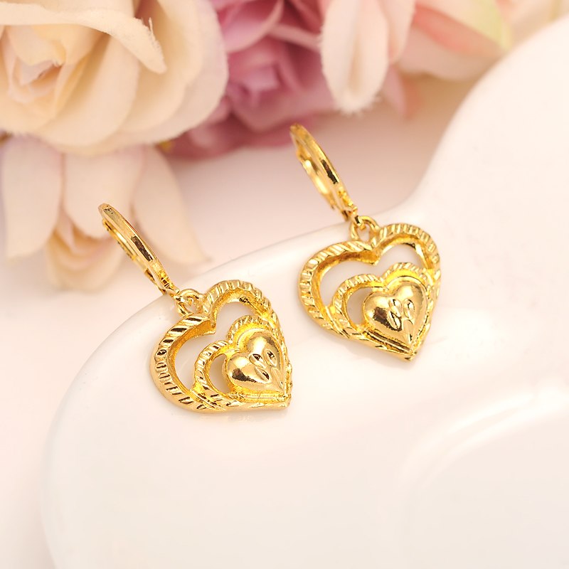 heart pendant drop earring Ethiopian Nigeria Kenya Ghana Gold color Dubai african Arab wedding bridal Jewelry Mom kid Gifts