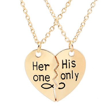 her one his only couple Necklaces Gold silver plated jewelry Heart 2 Pcs Statement Necklace Gift for lovers boyfriend girlfriend