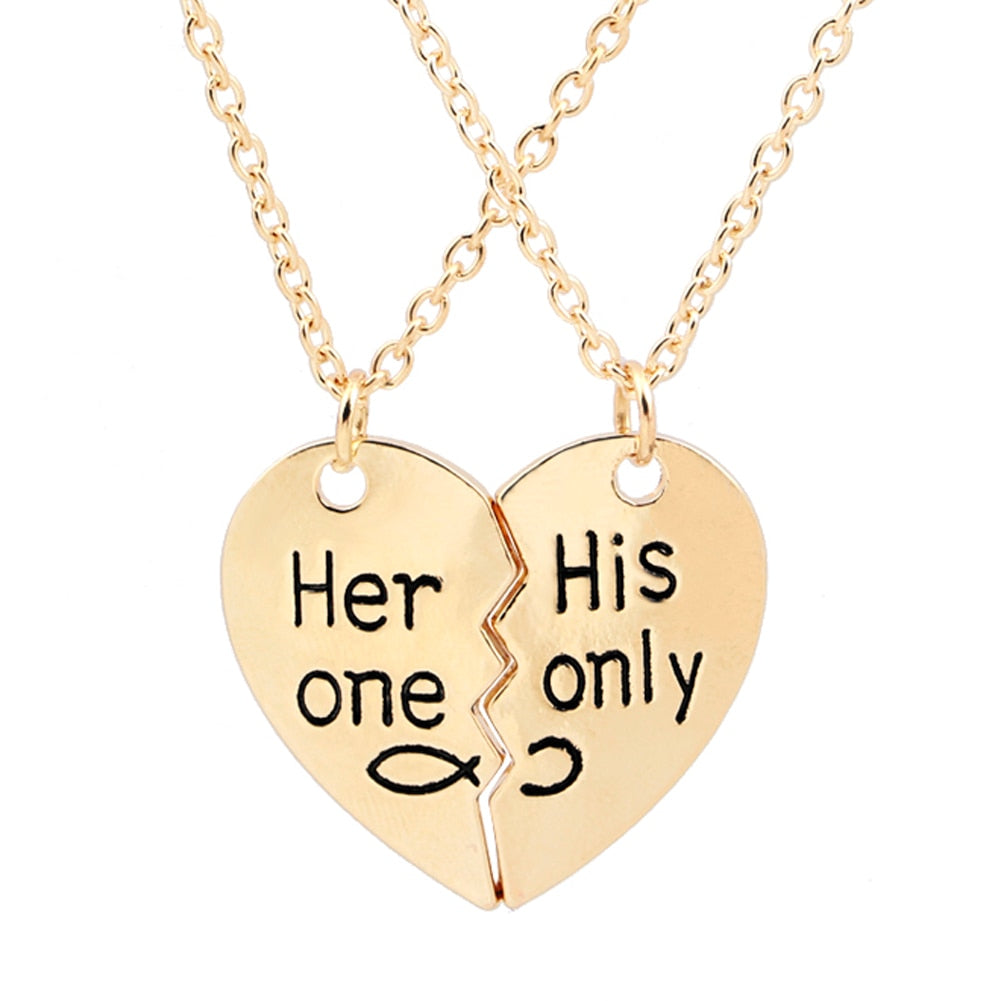 her one his only couple Necklaces Gold silver plated jewelry Heart 2 Pcs Statement Necklace Gift for lovers boyfriend girlfriend