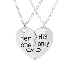 Carica l&#39;immagine nel visualizzatore di Gallery, her one his only couple Necklaces Gold silver plated jewelry Heart 2 Pcs Statement Necklace Gift for lovers boyfriend girlfriend