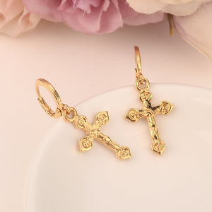 high quality Fashion 24k Gold Filled Women's Drop Earring Dangle Earring Charms Jewelry Cross Earrings brincos Vintage girls
