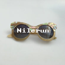 Load image into Gallery viewer, Italian designer small butterfly shiny sea shell decoration horn sunglasses for girls