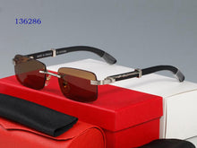 Carica l&#39;immagine nel visualizzatore di Gallery, high quality round glasses men women  sports rimless sunglasses white buffalo horn glasses wood bamboo frame brown clear