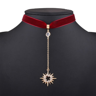 hot co Newest fashion jewelry accessories gold color sun and moon shape pendant velvet Necklace for couple lovers' N493