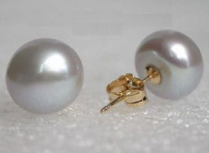 huge Real south sea 10-11mm golden natural pearl earring 14 + free gift box k