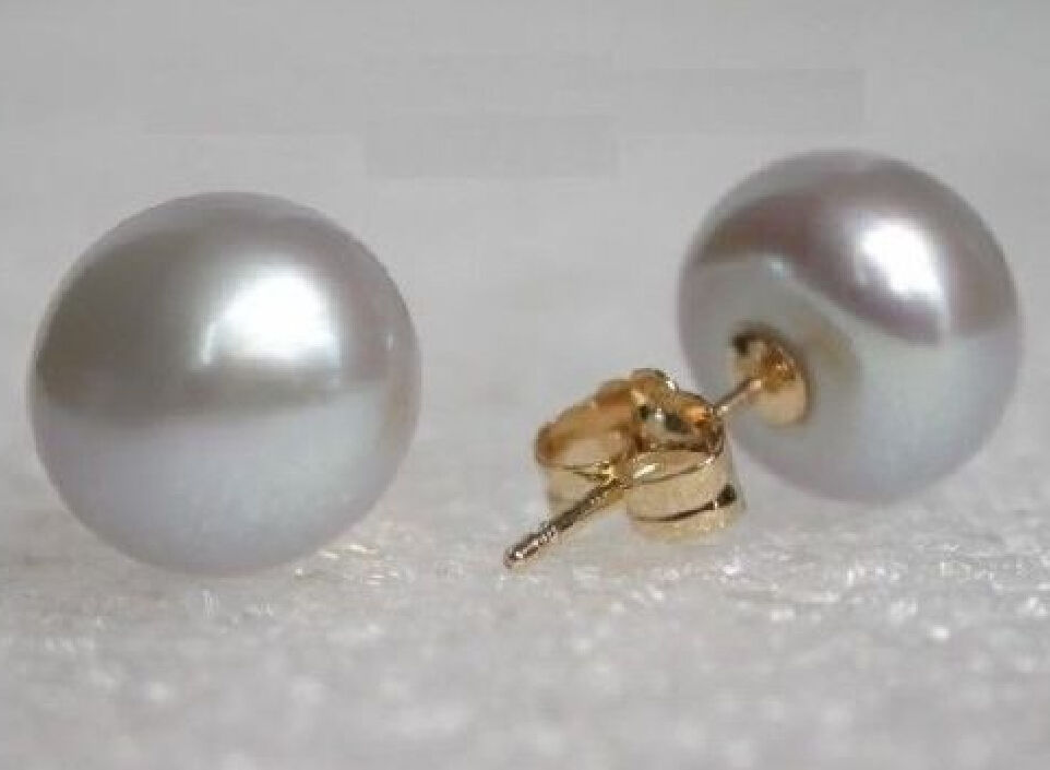 huge Real south sea 10-11mm golden natural pearl earring 14 + free gift box k